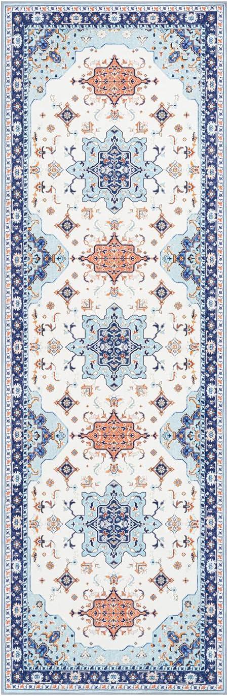 imagePhantoscope Vintage Collection Area Rug 6x9Washable Rug Boho RetroPatterned Rugs NonSlip for Living Room BedroomDining RoomDormIndoor LowPile Carpet Distressed Accent RugBlueOrangeCreamBlueOrangeCream