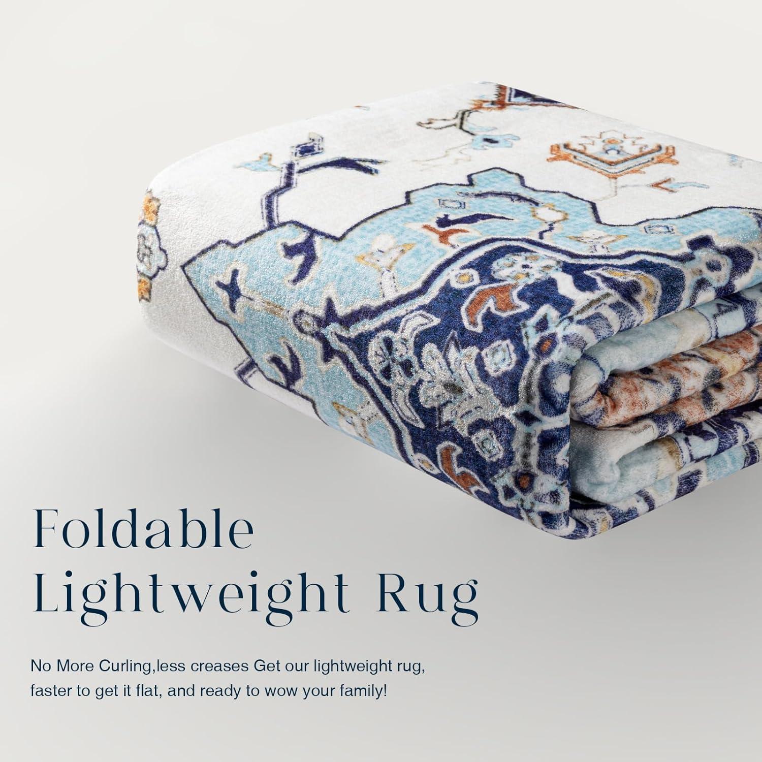 imagePhantoscope Vintage Collection Area Rug 6x9Washable Rug Boho RetroPatterned Rugs NonSlip for Living Room BedroomDining RoomDormIndoor LowPile Carpet Distressed Accent RugBlueOrangeCreamBlueOrangeCream