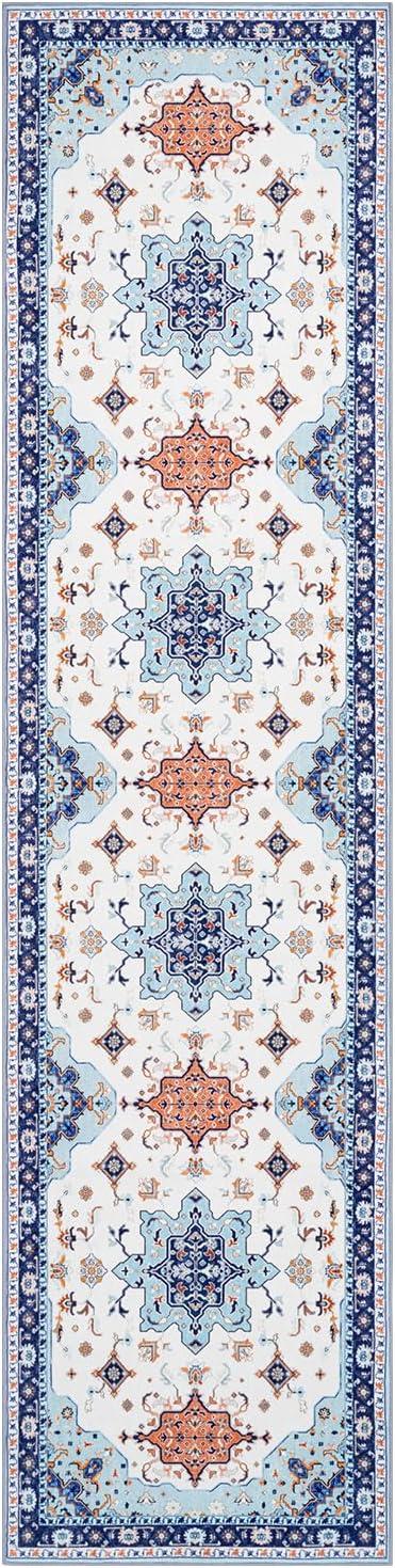 imagePhantoscope Vintage Collection Area Rug 6x9Washable Rug Boho RetroPatterned Rugs NonSlip for Living Room BedroomDining RoomDormIndoor LowPile Carpet Distressed Accent RugBlueOrangeCreamBlueOrangeCream