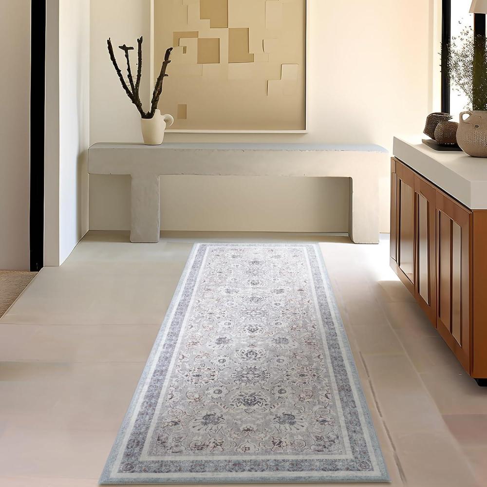 imagePhantoscope Vintage Collection Area Rug 6x9  Washable Rug Boho Rugs NonSlip for Living Room Bedroom Dining Room Dorm Indoor LowPile Carpet Distressed Accent Rug BlueWhiteLight GreyNeutral