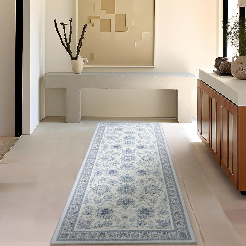 imagePhantoscope Vintage Collection Area Rug 6x9  Washable Rug Boho Rugs NonSlip for Living Room Bedroom Dining Room Dorm Indoor LowPile Carpet Distressed Accent Rug BlueWhiteBlueWhite