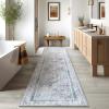 imagePhantoscope Hallway Runner Rug 2x6  Boho Washable NonSlip Kitchen Rug Runner UltraThin Vintage Distressed Accent Throw Rug for Entryway Laundry Bathroom Bedroom BlueGreyBlueGrey