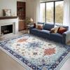 imagePhantoscope Vintage Collection Area Rug 6x9Washable Rug Boho RetroPatterned Rugs NonSlip for Living Room BedroomDining RoomDormIndoor LowPile Carpet Distressed Accent RugBlueOrangeCreamBlueOrangeCream