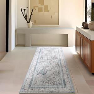 imagePhantoscope Hallway Runner Rug 2x6  Boho Washable NonSlip Kitchen Rug Runner UltraThin Vintage Distressed Accent Throw Rug for Entryway Laundry Bathroom Bedroom BlueGreyBlueGrey