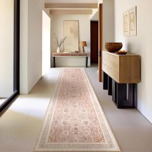 imagePhantoscope Vintage Collection Area Rug 6x9  Washable Rug Boho Rugs NonSlip for Living Room Bedroom Dining Room Dorm Indoor LowPile Carpet Distressed Accent Rug BlueWhiteSoft Pink  Beige