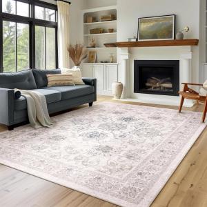 imagePhantoscope Vintage Collection Area Rug 6x9  Washable Rug Boho Rugs NonSlip for Living Room Bedroom Dining Room Dorm Indoor LowPile Carpet Distressed Accent Rug BlueWhiteBeigeNeutral