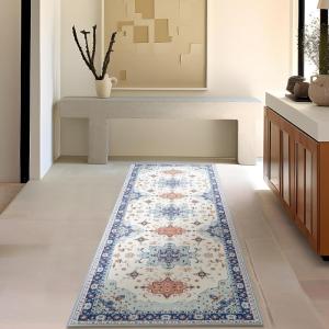 imagePhantoscope Vintage Collection Area Rug 6x9Washable Rug Boho RetroPatterned Rugs NonSlip for Living Room BedroomDining RoomDormIndoor LowPile Carpet Distressed Accent RugBlueOrangeCreamBlueOrangeCream