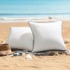 imagePhantoscope Outdoor Pillow Inserts Waterproof  Pack of 2 18x18 Inch Soft WaterResistant Striped Throw Pillow Inserts with Piping Decorative Square Cushion Form Stuffer for Patio Furniture GardenWhite