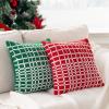 imagePhantoscope Pack of 1 Merry Christmas Gingham Plaid Throw Pillow Cover Teddy Sherpa Decorative Pillows Faux Fur Fluffy Christmas Pillows Soft Square Pillow Cases for BedroomCouch Red 18 x 18 inches