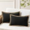 imagePhantoscope Pack of 2 Farmhouse Decorative Throw Decorative Pillow Cover Burlap Linen Trimmed Tailored Edges Sage Green 18 x 18 inches 45 x 45 cmBlack