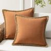 imagePhantoscope Pack of 2 Farmhouse Decorative Throw Decorative Pillow Cover Burlap Linen Trimmed Tailored Edges Sage Green 18 x 18 inches 45 x 45 cmOrange