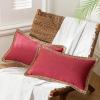 imagePhantoscope Pack of 2 Farmhouse Decorative Throw Decorative Pillow Cover Burlap Linen Trimmed Tailored Edges Sage Green 18 x 18 inches 45 x 45 cmRed