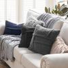 imagePhantoscope Pack of 2 Sherpa Throw Decorative Pillow Cover GeometricPattern Faux Fur Fluffy Cushion Cases Soft Pillow Cases for BedroomCouchNavy Blue 12 x 20 InchesDark Grey