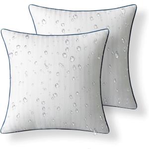 imagePhantoscope Outdoor Pillow Inserts Waterproof  Pack of 2 18x18 Inch Soft WaterResistant Striped Throw Pillow Inserts with Piping Decorative Square Cushion Form Stuffer for Patio Furniture GardenWhite