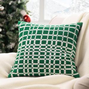 imagePhantoscope Pack of 1 Merry Christmas Gingham Plaid Throw Pillow Cover Teddy Sherpa Decorative Pillows Faux Fur Fluffy Christmas Pillows Soft Square Pillow Cases for BedroomCouch Red 18 x 18 inches