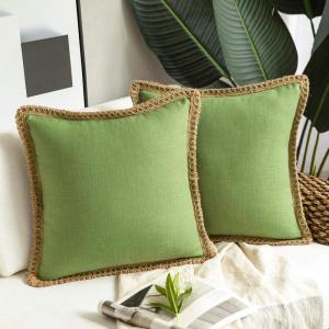 imagePhantoscope Pack of 2 Farmhouse Decorative Throw Decorative Pillow Cover Burlap Linen Trimmed Tailored Edges Sage Green 18 x 18 inches 45 x 45 cmGreen