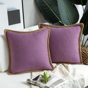 imagePhantoscope Pack of 2 Farmhouse Decorative Throw Decorative Pillow Cover Burlap Linen Trimmed Tailored Edges Sage Green 18 x 18 inches 45 x 45 cmPurple