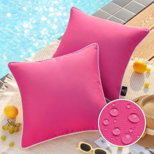 imagePhantoscope Pack of 2 Outdoor Waterproof Throw Pillow Covers with Contrast Piping Decorative Square Cushion Case Patio Pillows for Couch Tent Sunbrella Sage Green 18x18 inchesHot Pink