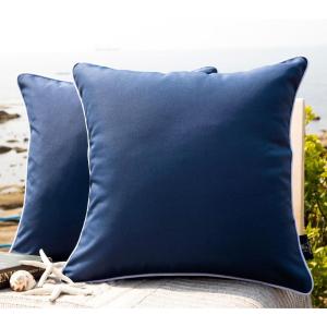 imagePhantoscope Pack of 2 Outdoor Waterproof Throw Pillow Covers with Contrast Piping Decorative Square Cushion Case Patio Pillows for Couch Tent Sunbrella Sage Green 18x18 inchesDark Blue