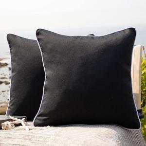 imagePhantoscope Pack of 2 Outdoor Waterproof Throw Pillow Covers with Contrast Piping Decorative Square Cushion Case Patio Pillows for Couch Tent Sunbrella Sage Green 18x18 inchesBlack