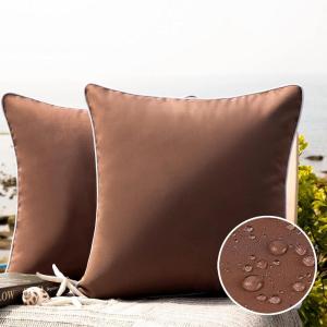 imagePhantoscope Pack of 2 Outdoor Waterproof Throw Pillow Covers with Contrast Piping Decorative Square Cushion Case Patio Pillows for Couch Tent Sunbrella Sage Green 18x18 inchesBrown