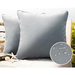 imagePhantoscope Pack of 2 Outdoor Waterproof Throw Pillow Covers with Contrast Piping Decorative Square Cushion Case Patio Pillows for Couch Tent Sunbrella Sage Green 18x18 inchesGrey