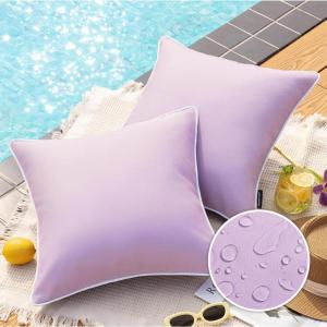 imagePhantoscope Pack of 2 Outdoor Waterproof Throw Pillow Covers with Contrast Piping Decorative Square Cushion Case Patio Pillows for Couch Tent Sunbrella Sage Green 18x18 inchesLavender Purple