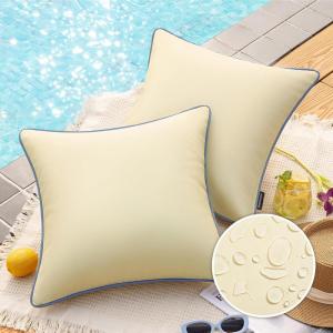 imagePhantoscope Pack of 2 Outdoor Waterproof Throw Pillow Covers with Contrast Piping Decorative Square Cushion Case Patio Pillows for Couch Tent Sunbrella Sage Green 18x18 inchesButter Yellow