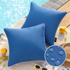 imagePhantoscope Pack of 2 Outdoor Waterproof Throw Pillow Covers with Contrast Piping Decorative Square Cushion Case Patio Pillows for Couch Tent Sunbrella Sage Green 18x18 inchesBlue