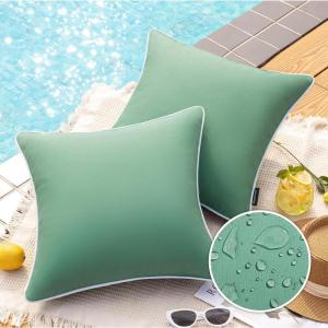 imagePhantoscope Pack of 2 Outdoor Waterproof Throw Pillow Covers with Contrast Piping Decorative Square Cushion Case Patio Pillows for Couch Tent Sunbrella Sage Green 18x18 inchesPine Green