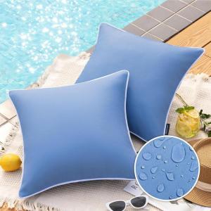 imagePhantoscope Pack of 2 Outdoor Waterproof Throw Pillow Covers with Contrast Piping Decorative Square Cushion Case Patio Pillows for Couch Tent Sunbrella Sage Green 18x18 inchesFoggy Blue