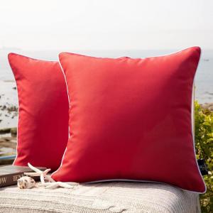 imagePhantoscope Pack of 2 Outdoor Waterproof Throw Pillow Covers with Contrast Piping Decorative Square Cushion Case Patio Pillows for Couch Tent Sunbrella Sage Green 18x18 inchesRed