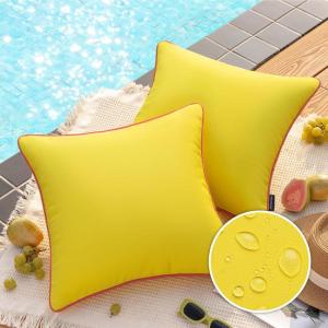 imagePhantoscope Pack of 2 Outdoor Waterproof Throw Pillow Covers with Contrast Piping Decorative Square Cushion Case Patio Pillows for Couch Tent Sunbrella Sage Green 18x18 inchesLemon Yellow