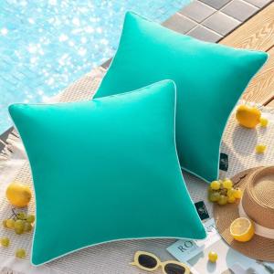 imagePhantoscope Pack of 2 Outdoor Waterproof Throw Pillow Covers with Contrast Piping Decorative Square Cushion Case Patio Pillows for Couch Tent Sunbrella Sage Green 18x18 inchesTurquoise