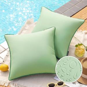imagePhantoscope Pack of 2 Outdoor Waterproof Throw Pillow Covers with Contrast Piping Decorative Square Cushion Case Patio Pillows for Couch Tent Sunbrella Sage Green 18x18 inchesSage Green