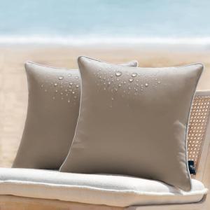 imagePhantoscope Pack of 2 Outdoor Waterproof Throw Pillow Covers with Contrast Piping Decorative Square Cushion Case Patio Pillows for Couch Tent Sunbrella Sage Green 18x18 inchesLight Coffee