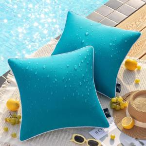 imagePhantoscope Pack of 2 Outdoor Waterproof Throw Pillow Covers with Contrast Piping Decorative Square Cushion Case Patio Pillows for Couch Tent Sunbrella Sage Green 18x18 inchesTeal Blue