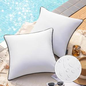 imagePhantoscope Pack of 2 Outdoor Waterproof Throw Pillow Covers with Contrast Piping Decorative Square Cushion Case Patio Pillows for Couch Tent Sunbrella Sage Green 18x18 inchesPure White