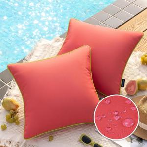 imagePhantoscope Pack of 2 Outdoor Waterproof Throw Pillow Covers with Contrast Piping Decorative Square Cushion Case Patio Pillows for Couch Tent Sunbrella Sage Green 18x18 inchesRose Pink