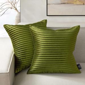 imagePhantoscope Pack of 2 Velvet Decorative Throw Decorative Pillow Cover  Crushed Velvet Handmade Pleated Design  Soft Solid Square Pillow Case for Couch Bed and Chair Green 18 x 18 inches 45 x 45 cmGreen