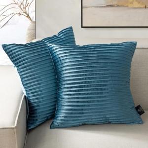 imagePhantoscope Pack of 2 Velvet Decorative Throw Decorative Pillow Cover  Crushed Velvet Handmade Pleated Design  Soft Solid Square Pillow Case for Couch Bed and Chair Green 18 x 18 inches 45 x 45 cmLake Blue