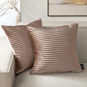 imagePhantoscope Pack of 2 Velvet Decorative Throw Decorative Pillow Cover  Crushed Velvet Handmade Pleated Design  Soft Solid Square Pillow Case for Couch Bed and Chair Green 18 x 18 inches 45 x 45 cmLight Coffee