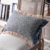 imagePhantoscope Decorative Boho Throw Pillow with Pillow Insert Included Hand Woven Textured Pillow Cover with Fringe Trim Modern Farmhouse Square Cushion Pillow Dark Blue 12 x 20 Inches