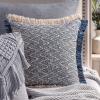 imagePhantoscope Decorative Boho Throw Pillow with Pillow Insert Included Hand Woven Textured Pillow Cover with Fringe Trim Modern Farmhouse Square Cushion Pillow Dark Blue 18 x 18 Inches