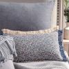 imagePhantoscope Decorative Boho Throw Pillow with Pillow Insert Included Hand Woven Textured Pillow Cover with Fringe Trim Modern Farmhouse Square Cushion Pillow Dark Blue 12 x 20 Inches