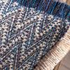 imagePhantoscope Decorative Boho Throw Pillow with Pillow Insert Included Hand Woven Textured Pillow Cover with Fringe Trim Modern Farmhouse Square Cushion Pillow Dark Blue 12 x 20 Inches