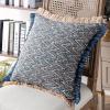 imagePhantoscope Decorative Boho Throw Pillow with Pillow Insert Included Hand Woven Textured Pillow Cover with Fringe Trim Modern Farmhouse Square Cushion Pillow Dark Blue 18 x 18 Inches