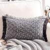 imagePhantoscope Decorative Boho Throw Pillow with Pillow Insert Included Hand Woven Textured Pillow Cover with Fringe Trim Modern Farmhouse Square Cushion Pillow Black 12 x 20 Inches