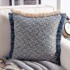 imagePhantoscope Decorative Boho Throw Pillow with Pillow Insert Included Hand Woven Textured Pillow Cover with Fringe Trim Modern Farmhouse Square Cushion Pillow Dark Blue 18 x 18 Inches