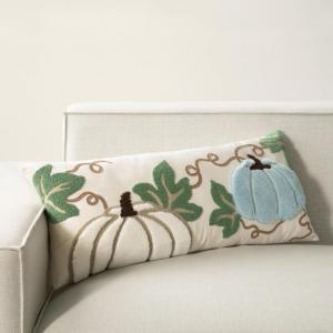 imagePhantoscope Velvet Throw Pillow  12 x 28 Inch Long Lumbar Boho Decorative Couch Pillow  Embroidered Pumpkins Cushion Pillow with Insert Included for Bed Living Room Couch Sofa